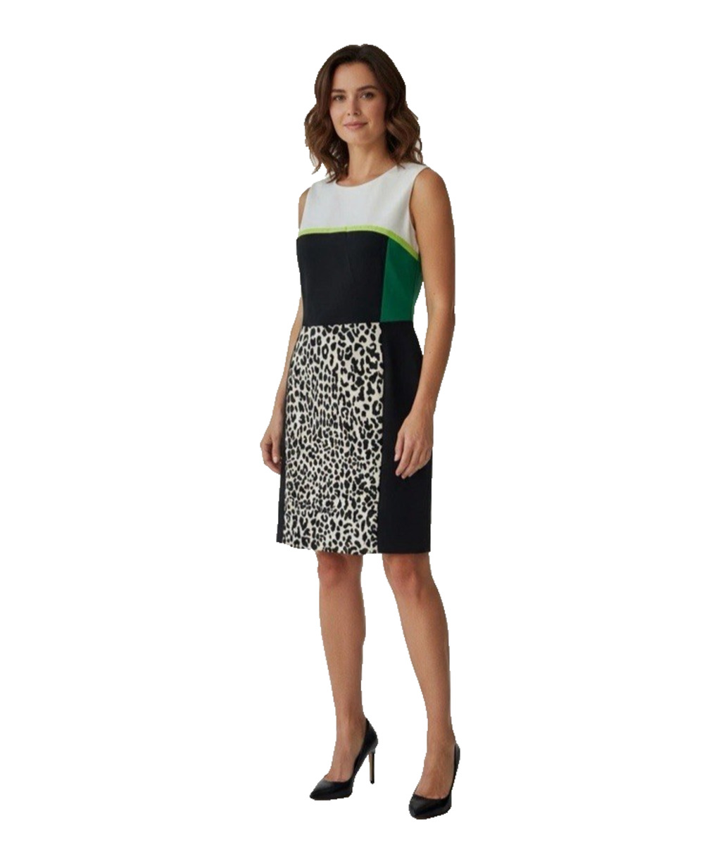 Calvin Klein Dress Size 4 NEW Leopard Green & White Sleeveless Office Sheath